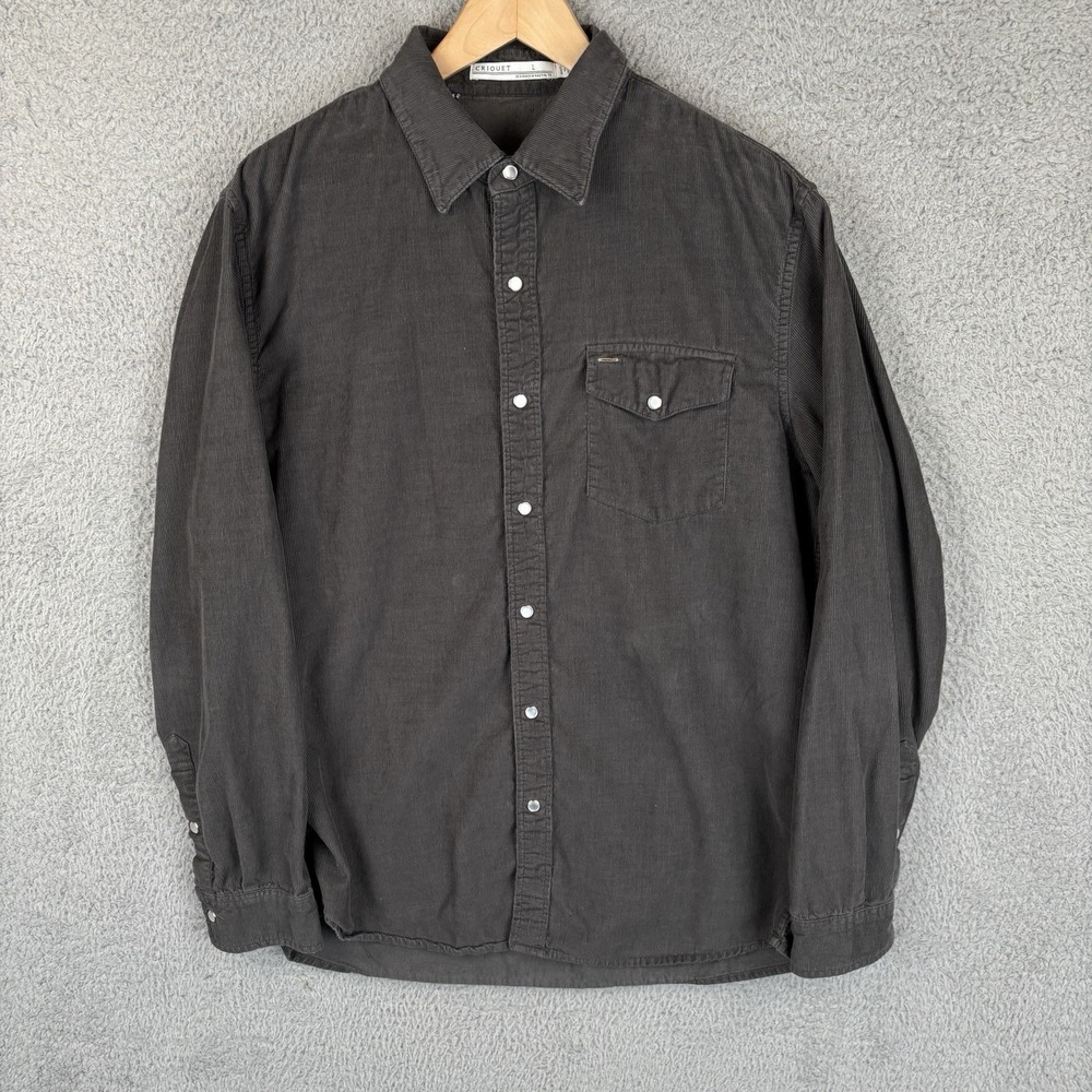 Criquet Corduroy Pearl Snap Shirt Men's Large Gray Long Sleeve Western Cotton